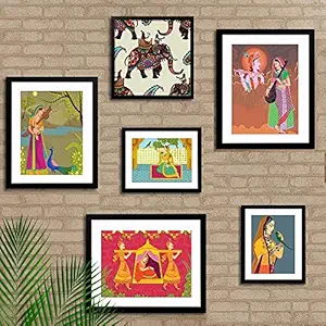 WallMantra Madhubani Folk Art Collage Picture Wall Frame Set of 6