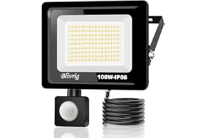 Blivrig 100W Foco LED con Sensor de Movimiento 10000LM Foco LED con Sensor Movimiento IP66 Impermeable 6000K Blanco Frío Foco Exterior focos Seguridad para Jardín, Garaje, Fábrica