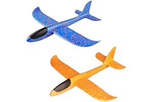 Xihuimay 2 Packs Airplane Toy Large Throwing Foam Plane Dual Flight Mode 2 Flight Mode Aeroplane Gliders Flying Aircraft Gifts for Kids Outdoor Yard Sport Game Toys Birthday Party Favors, Orange Blue