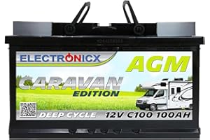 Electronicx AGM Caravan Versorgungsbatterie 12V 100Ah / 100 Ah Deep Cycle Batterie wartungsfrei versiegelt Pluspol rechts – Wohnmobil Wohnwagen Solar Batterie 278×175×190mm zyklenfest Freizeitakku