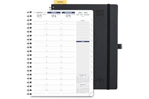 POPRUN Agenda 2024 2025 Semainier Spirale Scolaire A4 en Français - Intervalles de 15 minutes, Onglets Mensuels, Papier 100 g/m², Boîte Cadeau - Grand Format 28,5 x 22,2 cm, Noir