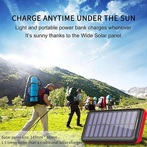 Batterie Externe  BERNET 24000 mAh Chargeur Solaire Power Bank avec Deux Entr  es Lighting et Micro  et 3 Ports Haute Vitesse de Charge Portable pour 