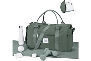 WEPLAN Sac de Sport Femme Homme Sac de Gym Léger Sac de Voyage avec Compartiment de Chaussures et Poche Humide Sacs de Sport Fitness Gym Duffle Bag Sac de Week-End Sac Polochon Piscine,Vert Armée