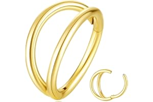 Popuhoops Double Hoop Nose Ring 20G 316L Surgical Steel Cartilage Earring Septum Jewelry Seamless Hinged Clicker Segment Ring Conch Daith Tragus Helix Rook Piercing Lip Ring