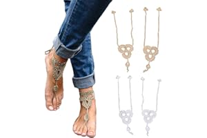 SwirlColor Sandalias Descalzas Mujeres Tobilleras Algodón para Mujeres Ganchillo Tobillera Étnico Tobillera Beach Crochet Sandalias Descalzas Accesorios de Pie-2 Pares