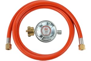 Hicello Juego de regulador de Manguera de 150 cm + regulador de presión de 50 mbar, Accesorio de Repuesto para barbacoas de Gas, 1/4 Pulgadas (Incluye Adhesivo de Seguridad)