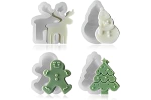 HALF FOREST 4 Pièces Moule À Bougie De Noël Moule En Silicone Noël Sapin Noël, Bonhomme En Pain D'Épices, Élan, Formes Bonhomme Neige, Pour Fabriquer Des Bougies, Aromathérapie, Savon