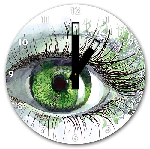 Grüne augen Kunst, Wanduhr Durchmesser 30cm mit schwarzen eckigen Zeigern und Ziffernblatt, Dekoartikel, Designuhr, Aluverbund sehr schön für Wohnzimmer, Kinderzimmer, Arbeitszimmer