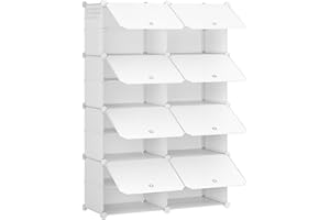 HOOBRO Scarpiera, Scaffale Portascarpe a 8 Scomparti, con Sportello, Scaffale Componibile in Plastica, Scomparto di 40 x 30 x 30 cm, per Corridoio, Portico, Dormitorio, Bianco EWT28SC01G1