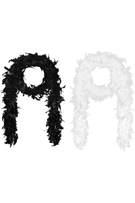 Écharpe En Plumes Noires Et Blanches - 120 Cm - Pour Déguisement, Charleston, Carnaval, Mariage Ou Décoration