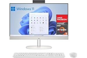 HP All-in-One 27-cr0007ss - Ordenador de sobremesa 27" Full HD con cámara, Teclado y ratón inalámbricos (AMD Ryzen 5 7520U, 16GB RAM, 512GB SSD, Windows 11 Home) Blanco