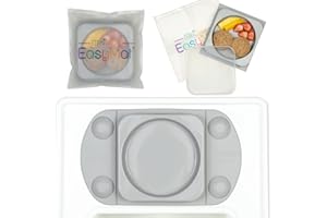 EasyMat MiniMax Silicone Baby Weaning Suction Open Bowl Plate by EasyTots | Strongest 5-Point Suction Feeding Mat with Lid and Carry Case for High Chair Feeding and Travel (Grey)