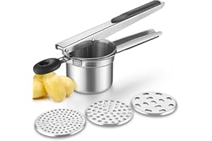 WILLIZTER Potato Ricer, Stainless Steel Potato Ricer Fruit and Vegetables Masher Food Ricer Large Capacity with 3 Interchangeable Discs & Inner Cup