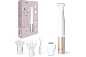 Panasonic ES-WM31 5 in 1 Body & Bikini Kit, Women's Hair Remover, Ladies Shavers, Bikini Trimmer, 5 Attachments, IPX7 Waterproof, Wet & Dry, Battery Powered (1 x AA Required), White Gold