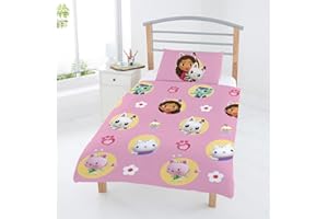 HALANTEX Gabby’s Dollhouse & Friends Junior Duvet Cover & Pillowcase Set - 100% Cotton Bedding Duvet with Pillow Case - Reversible Duvet Set for Kids - Comfortable & Breathable - Cute Design