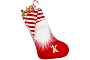 TOPWAYS Christmas Stocking, 50cm Large Personalized Christmas Stockings, Fireplace Gnomes Santa Hanging Stockings Christmas Bell Letter Embroidery Christmas Socks for Family Holiday Xmas Party Decorations (K)