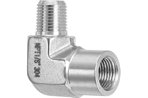 PATIKIL 90 graders Barstock Street armbåge 1/8 tum NPT hane x 1/8 tum NPT kvinna, 304 rostfritt stål smidd rörmontering för luftbränsle olja vattenrörsslang