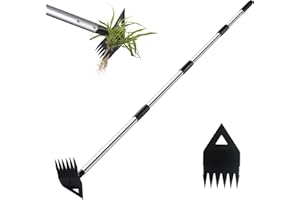 PIMEKOY Weed Puller Weed Remover Tool with Long Handle, Weeding Tool for Gardening, Garden Hoe Weeder Rake Combo for Uprooting