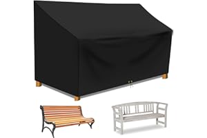 Funshot Garden Bench Covers Waterproof, Outdoor Patio Bench Cover 2 Seater, Garden seat Cover, Bench Covers with Drawstring, Anti-UV Wind Waterproof (Black-210d, 163 x 66 x 63/89cm)