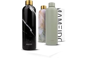 MAMEIDO Borraccia termica 500ml - Borracce termiche prova di perdite, Thermos acciaio inox senza BPA, bottiglia termica (Black Marble Gold, 0,5l)