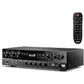 Donner Home Audio Amplifier, 6 Channel 1000W Peak Power with Bluetooth 5.3, USB, FM, 2 Microphone Inputs, RCA, Fiber/Coaxial