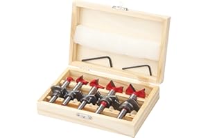 HPHOPE Forstnerbohrer Set 5tlg Verstellbar Positionierbohrer, 15/20/25/30/35mm Forstner Bit Holzbohrer, Scharnierlochbohrer mit Tiefenanschlag(10-40mm), für Holzbearbeitung Mehrzweckbohrer