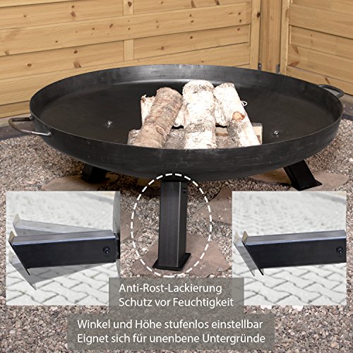 Köhko Feuerschale Ø 80 cm + 2 Griffen + 3 abnehmbare Beine Anti-Rost (20 cm eckig) 41003-080