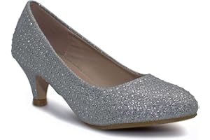 KOLLACHE Girls Court Shoes Party Bridesmaid Glitter Diamante Wedding Low Heel Shoes