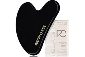 ‎RENA CHRIS Rena Chris Gua Sha Masażer Twarzy,Kamień GuaSha Naturalny Jade do Rzeźbienia Linii Szczęk, Usunąć Worki Oczu, Prezenty do Pielęgnacji Skóry (Czarny)