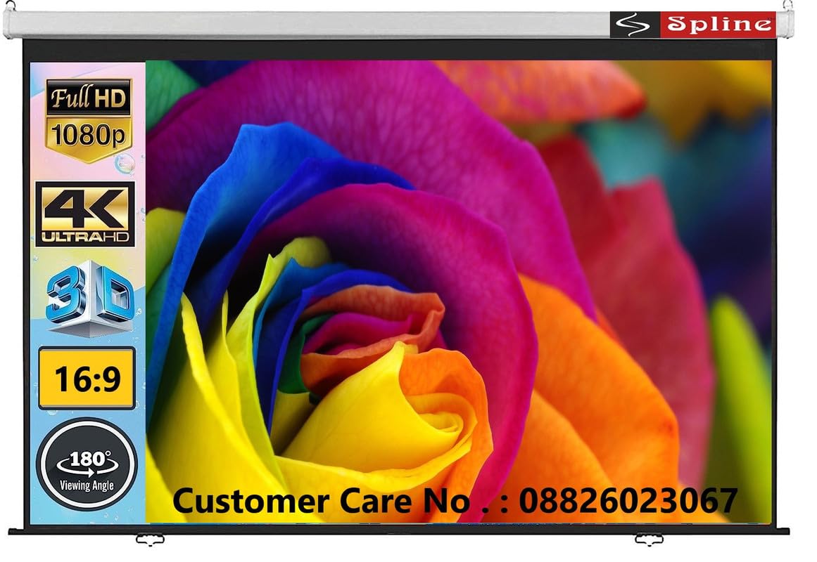 Spline 100 Inch NoAutoLock Projector Screen in 87x49 Inches, 16:09 Ratio Aspect, Ultra HD & 4K Technology, 3D Active Projection Screen- 7ft. (W) x 5ft. (H)