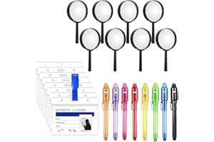 YANGUN Lot de 24 loupes de détective pour Enfants, Cartes D'identité de Détective & Loupe de Détective Enfants & Stylo UV, Stylo Secret Cadeaux d'anniversaire pour Enfants pour Anniversaire d'enfant