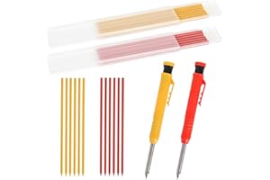 CLEMINSTA 2 Lápices de Carpintero Mecánicos con 12 Minas,Lápices de Carpintería de Agujero Profundo,Set De Lápices De Carpintero Sólidos,Para Hacer Dibujos (Rojo+Amarillo)