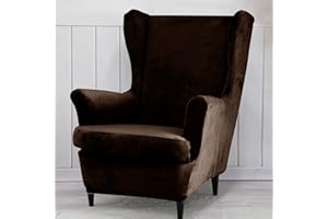 Qelus Samt Ohrensessel Überzug,Sesselbezug Ohrensessel,Plüsch Stuhlhussen Sessel，Möbelbezüge Schutz für Wohnzimmer Schlafzimmer Dekoration (Braun)