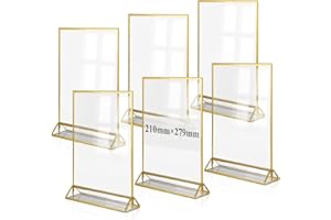 efuturetime 6PCS Expositor Metacrilato A4 de Acrílico, Soporte para Letreros Vertical, Soporte de Menú, Portafotos Dorado Doble Cara para Menú, Foto, Boda, Publicidad, Recepción