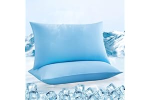 ‎LUXEAR Luxear kühlender Kissenbezug 2er Set, Kopfkissenbezug elastisch mit Arc-Chill Kühlfasern atmungsaktiv, seidige Kissenbezüge mit Reißverschluss, Haare/Haut schonende Kissenhülle, 40x80cm-Blau