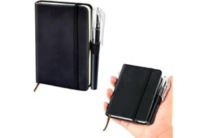 sesameless Pocket Notebook, A7 PU Leather Cover Small Pocket Notebook with Pen Holder and Elastic Band for Writing Note Taking Plans Memos (Black)