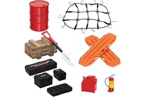 GLOBACT 1/24 1/18 RC Crawler Accessories Car Roof Decoration Luggage Net, Recovery Board, Fire Extinguisher, Toolbox, Wood Box, Shovel for 1/18 TRAXXAS TRX4M 1/24 Axial SCX24 (12Pcs Black Orange)