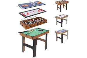 BAKAJI 8057711887033 Multigame 4in1 Wooden with Interchangeable Sports Games Multiplayer Football Billiards Table Tennis Air Hockey Toy for Kids Size 87 x 43 x 73 cm