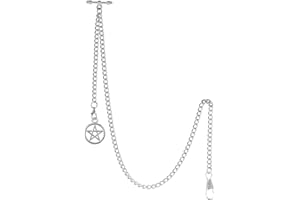 TREEWETO Men's Albert Chain Pocket Watch Curb Link Key Chain 2 Hooks with Antique Five-Pointed Star Pendant Design Charm Fob T Bar