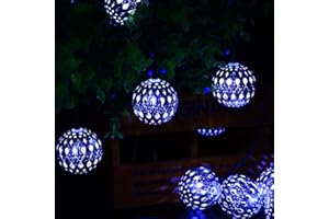 Silber Marokkanischen Orb Schnurlichter,KINGCOO Wasserdichte 20LED Metall Goble Laterne Solar Lichterkette mit 8 Modus Ambientebeleuchtung für Garten Hochzeitsfest Weihnachtsdekorationen (Blau)