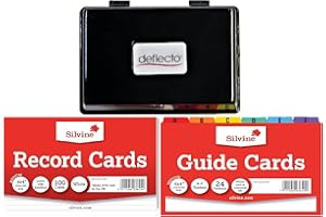 AbbeyShake Record Card Holder Black Box with 1 Pack of 100 Record Cards 6x4 and 1 Pack of Guide Cards 6x4