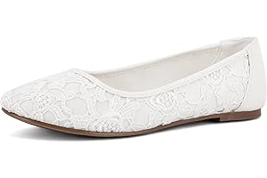 Greatonu Damen Geschlossene Ballerinas Brautschuhe atmungsaktiv Lace Flache Schuhe