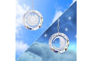 HDCRYSTALGIFTS Suncatcher - Ciondolo circolare in vetro trasparente a forma di sole e luna, decorazione da appendere alla finestra