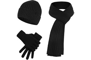 JIMACRO Winter 3set, Beanie Mütze Warme Knit Winterschal Thermo Touchscreen Handschuhe Set für Herren und Damen, Mütze Schal Handschuhe Set Mit Dick Fleece Innenfutter für Ski