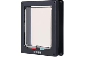 KEESIN Katzenklappe,Katzentür Haustiertür für Katzen katzenklappe innentür Magnetische Haustiertür 4-Wege-Verriegelung Katze Klappe für kleine Hunde und Katzen Panel Tür/Glas Tür/Fenster (L, Schwarz)
