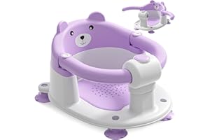 ITSLIFE Seggiolino per Vasca da Bagno per Bambini a Partire da 6 Mesi, Seggiolino da Bagno Antiscivolo con 4 Ventose e Cuscino per Neonati, Sedia per Doccia Portatile per Doccia o Vasca da Bagno, Viola