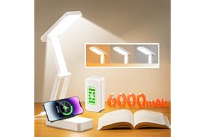 ONE FIRE Flexo Led Escritorio, Recargable Batería 6000mAh incorporada Lampara Escritorio Led, 3 Colores+10 Brillo Flexo Escritorio, Plegable+Inalámbrico Lamparas sin Cables con Temporizador de 45 Minutos