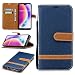 Produktbild Huawei P20 Lite / Huawei Nova 3E Hülle, Jeans Oberfläche PU Leder Slim Brieftasche Handy Schutzhülle Magnetverschluss[Stoßfest][Ständer]Klapphülle Bumper Flip Hülle(Navy blau)