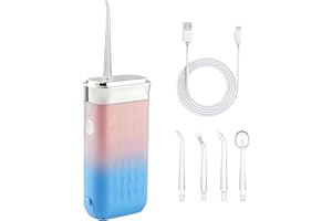 LVOZIZE Irrigador Bucal Portatil, Irrigador Dental Inalámbrico Mini con 3 Modos 4 Boquillas, USB-C Recargable Irrigador Dental Profesional para el Hogar y los Viajes (Rosa)