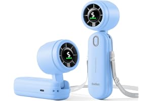 Diveblues iTurbo Ventilateur portable, vitesse élevée de 9 m/s, 5 vitesses, affichage LED, 3en1, portable, de cou et de table, mini ventilateur pour les voyages, la plage, le travail et l'extérieur